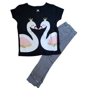 Carter's Girl's Cotton Short Sleeve Swan Pajama Set Size 18 months Black & White